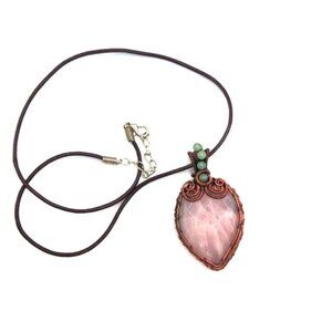 Rose Quartz Gemstone Copper Wire Wrapped Handmade Jewelry Pendant